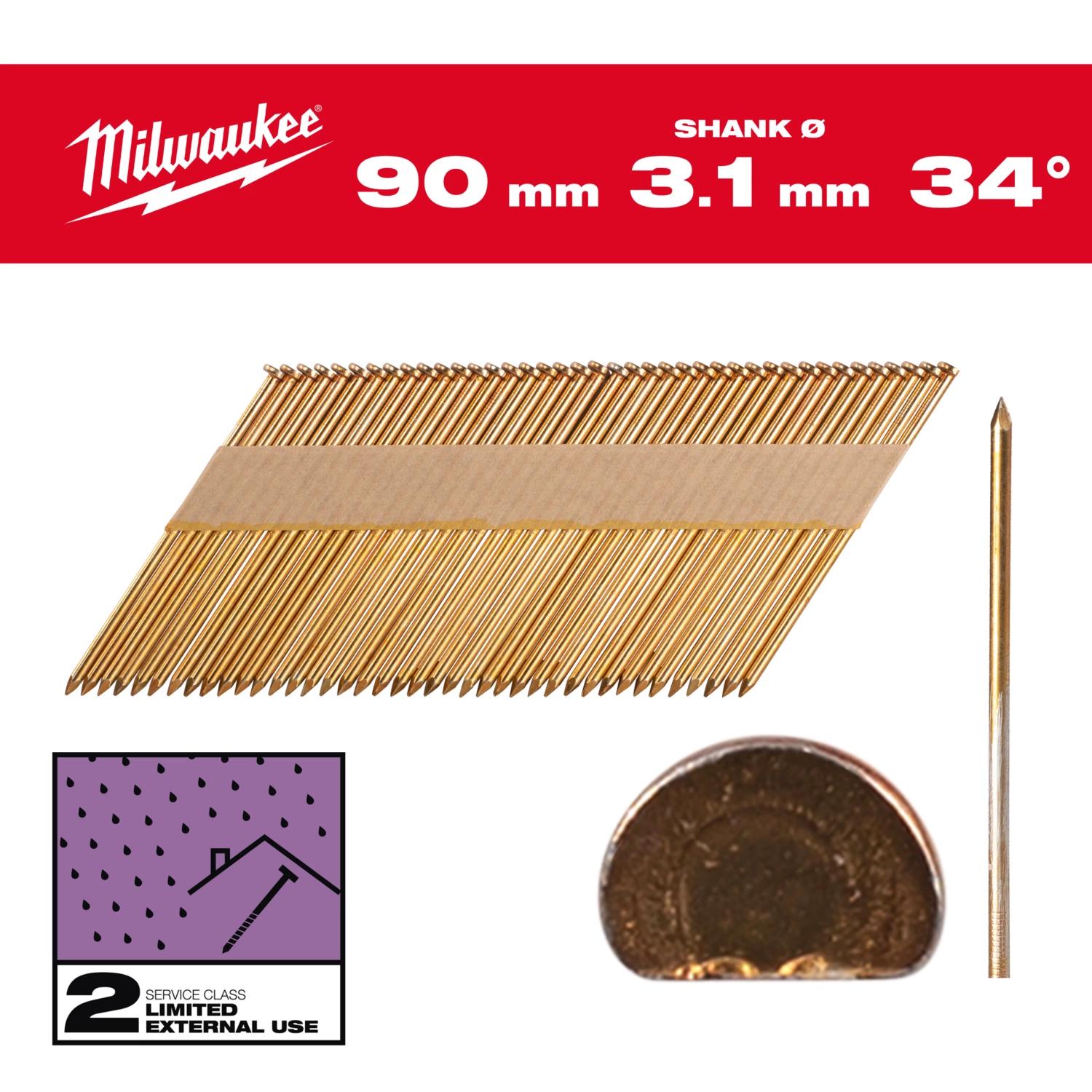 Гвозди для пистолета Milwaukee 34°/90мм SS 2200шт (4932492605)