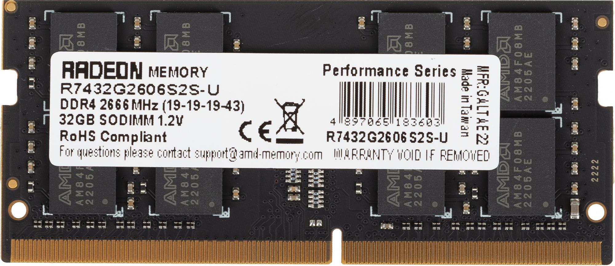 Оперативная память AMD Radeon R7 32GB DDR4 SODIMM PC4-21300 (R7432G2606S2S-U)