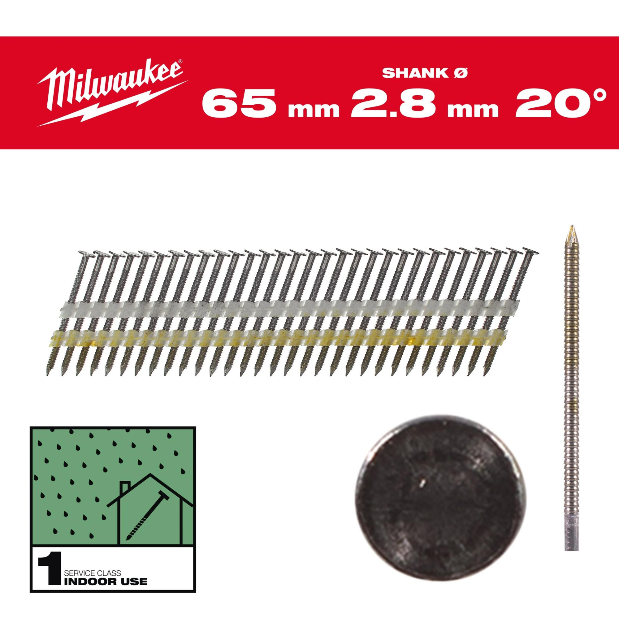 Гвозди для пистолета Milwaukee 20°/65мм RS 2000шт (4932492587)